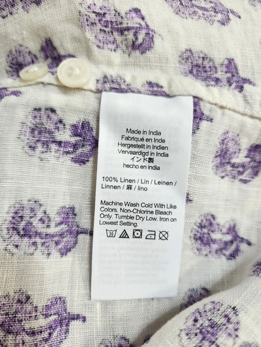 J.Crew Garcon Linen Shirt Lilac Block Print Boho Indian Floral NWT Size 8
